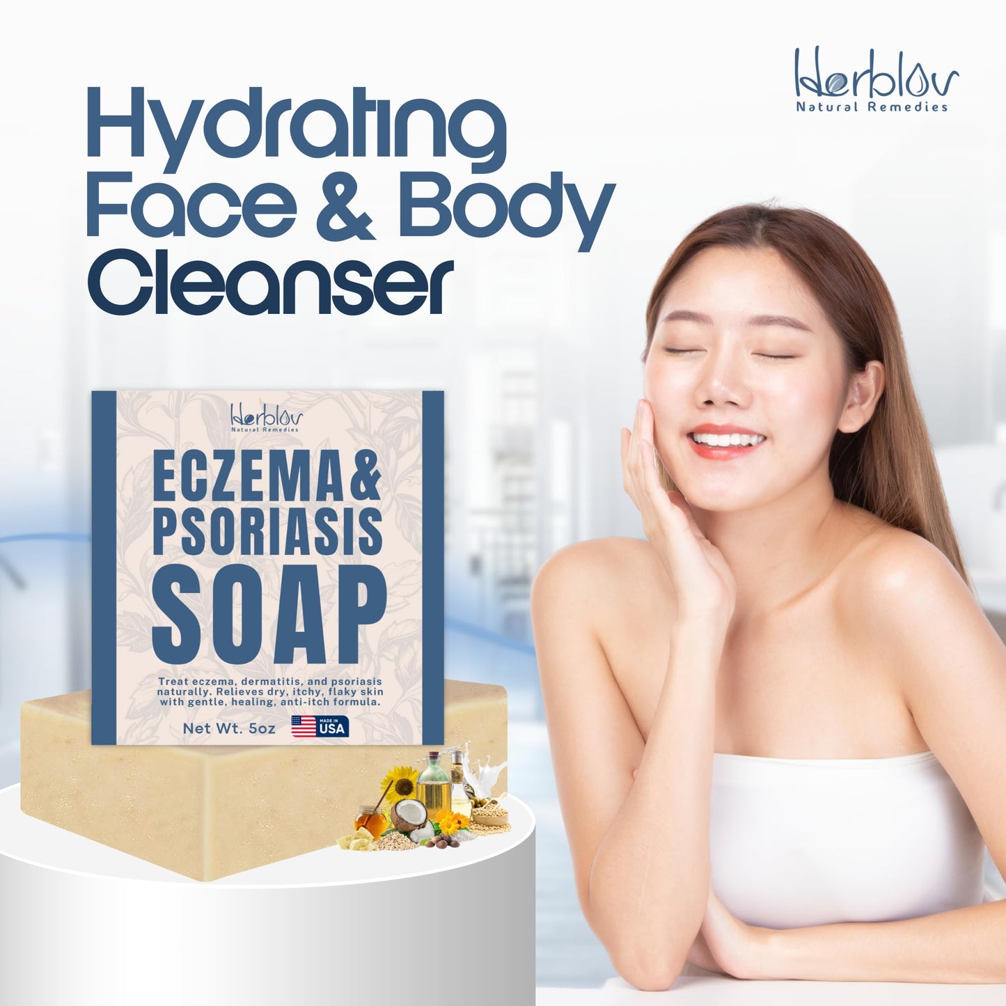 Eczema Soap Bar for Face and Body – All Natural Dermatitis, Psoriasis Treatment for Dry Itchy Sensitive Skin Relief – Gentle Detoxifying, Healing, Anti-Itch, Oatmeal Goat Milk Wash for Kids, & Adults