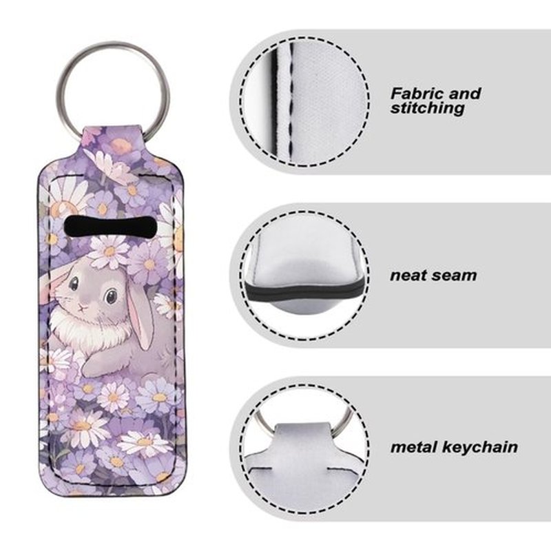 SEANATIVE Easter Bunny Lipstick Holder Keychain Neoprene Lip Balm Holder Portable Lip Gloss Keychain Pocket Keychain Clip-on Sleeve Chapstick Holder for Women Travel