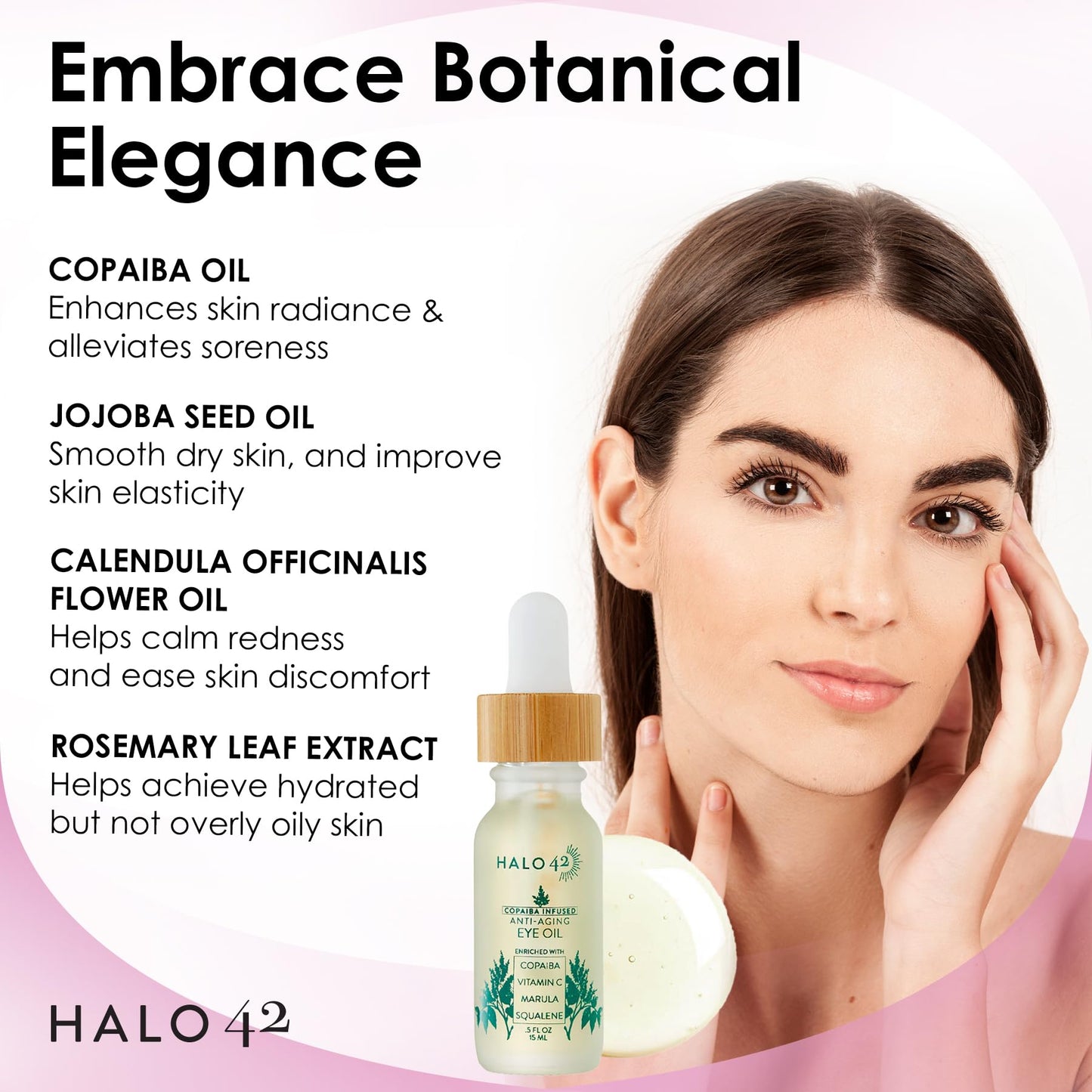 Halo 42 Anti-Aging Copaiba Eye Oil - Reduces Wrinkles, Puffiness & Dark Circles, Natural Ingredients, Hydrating & Firming Formula - 15ml