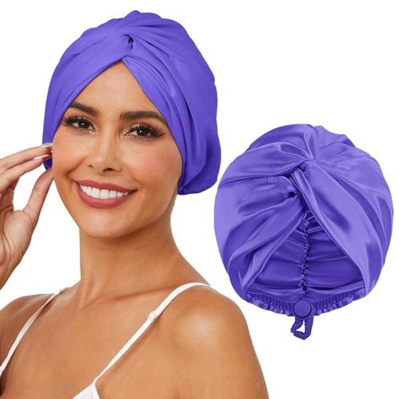 HFRHTGY Adjustable Silk Satin Hair Bonnet for Sleeping, Double Layer Hair Wrap Sleep Cap Turban for Women Men, Curly Straight Hair Long Large Braid Unisex (Violet 25)