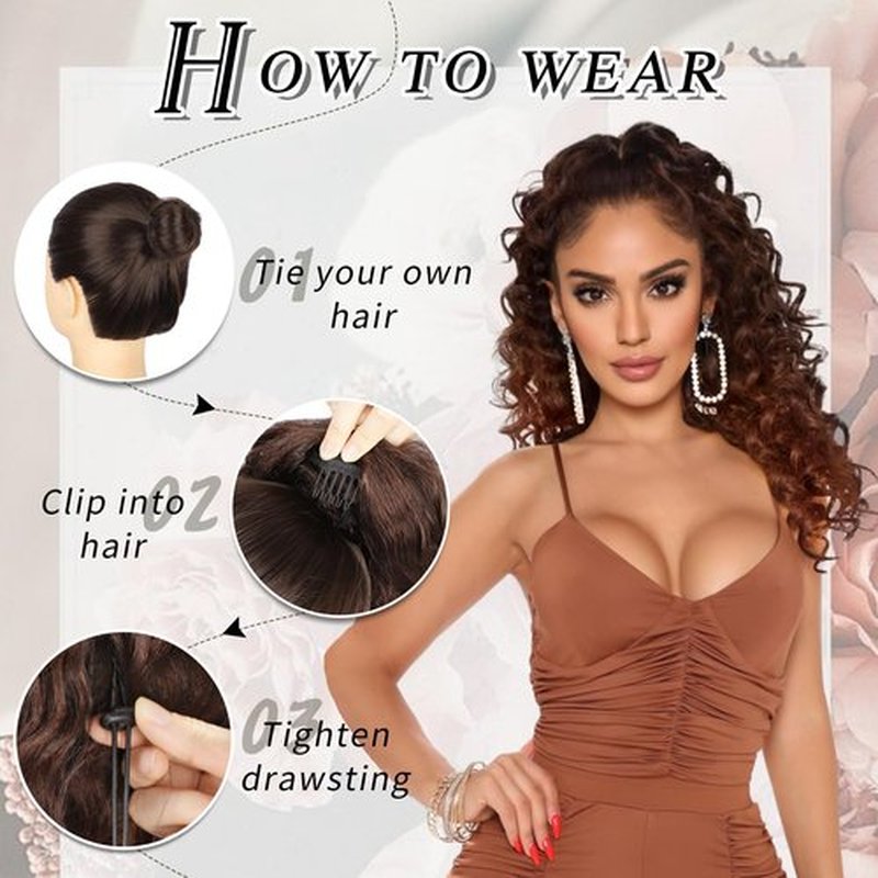 HMD Curly Ponytail Extension Drawstring Ponytail for Black Women Black Mixed Ginger Curly Clip in Hair Extensions 18 Inch Ponytail Extension Synthetic Hairpiece for Daily Party(1B/27)