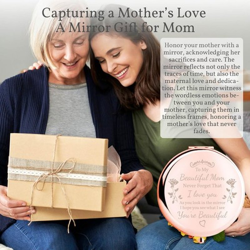 boutikpro Mom Gift Compact Mirror, to My Beautiful Mom Gorgeous Rose Gold Compact Mirror Unique Mom Gift for Women Mom Personalized Gifts for Mom