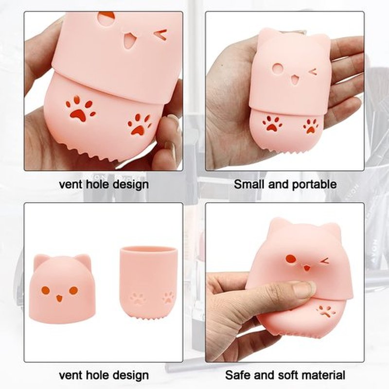 Makeup Sponge Holder Set,Makeup Blending Sponge Storage Drying Rack and Cute Silicon Sponge Carrying Travel Case with 4 Pieces Makeup Sponge Egg for Liquid and Powder