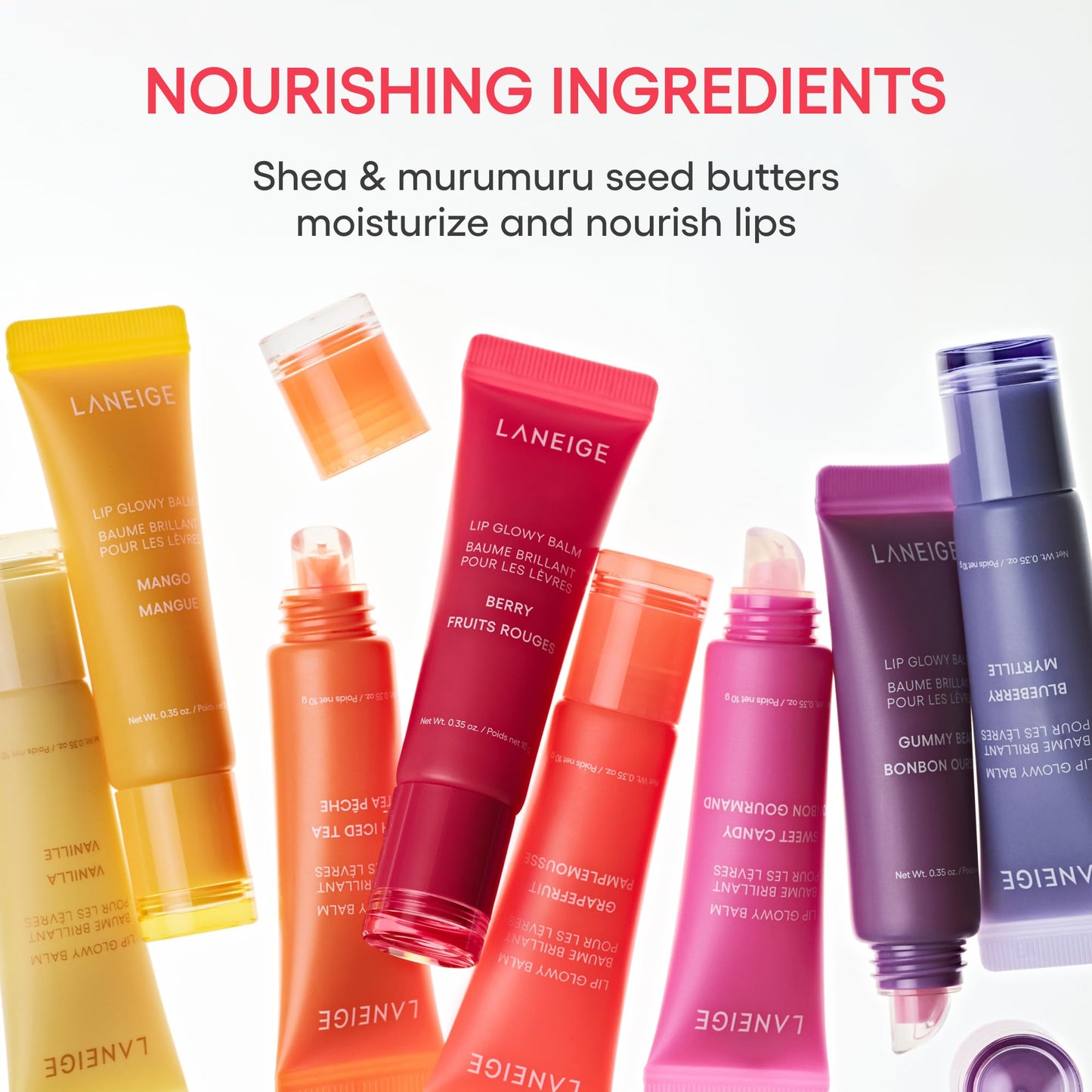 LANEIGE Lip Glowy Balm: Sheer Tinted Lip Treatment Balm Tube with Shea & Murumuru Butters for Hydrating, Moisturizing, Glossy, Non-Sticky Shine, Berry | Korean Skin Care, Grapefruit