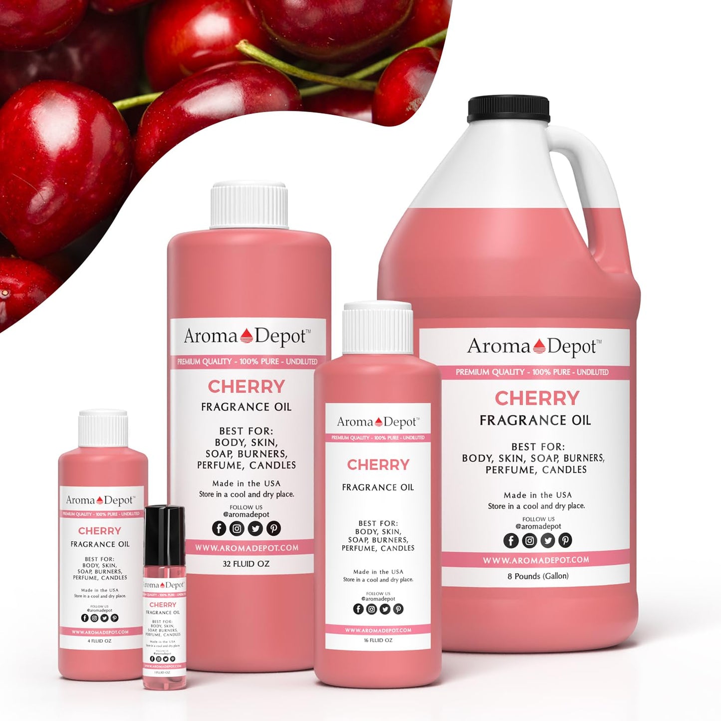 Aroma Depot 8 fl oz Cherry Fragrance Oil for Candles, Soap Making, Wax Melts, Diffusers, Body Oil Blends & Incense (240ml)