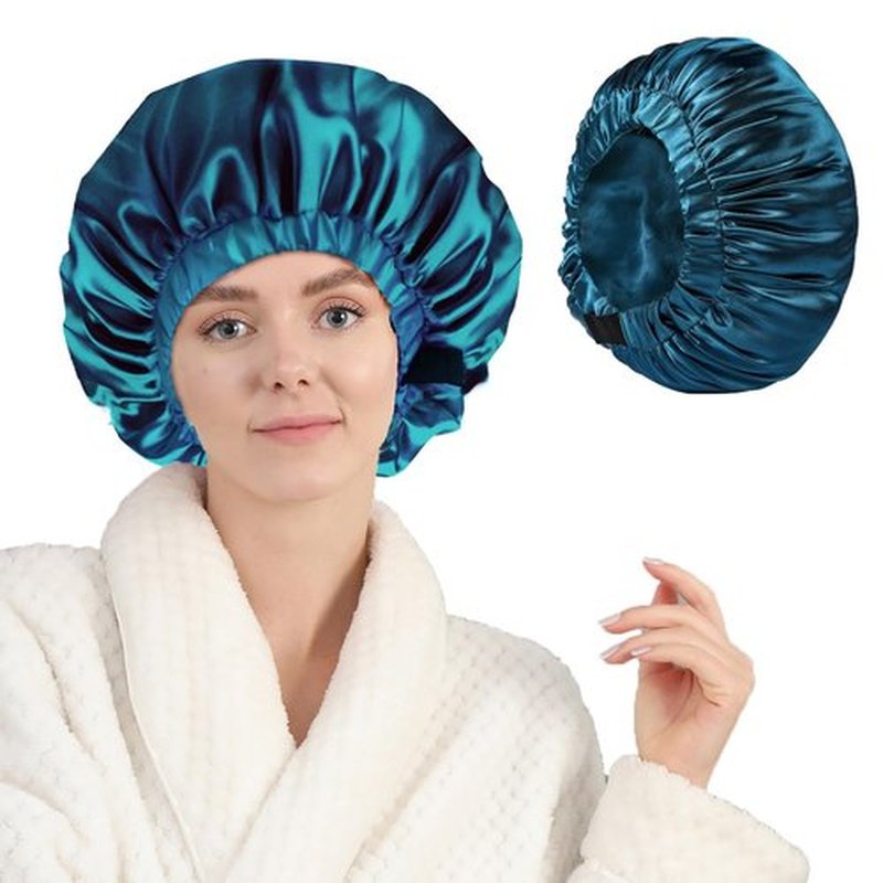 Years calm Silk Bonnet for Sleeping Women, Double Layer Soft Ajustable Elasticity Band Satin Bonnet for Sleeping Hair - Sleep Shower Caps (Blue, One Size)