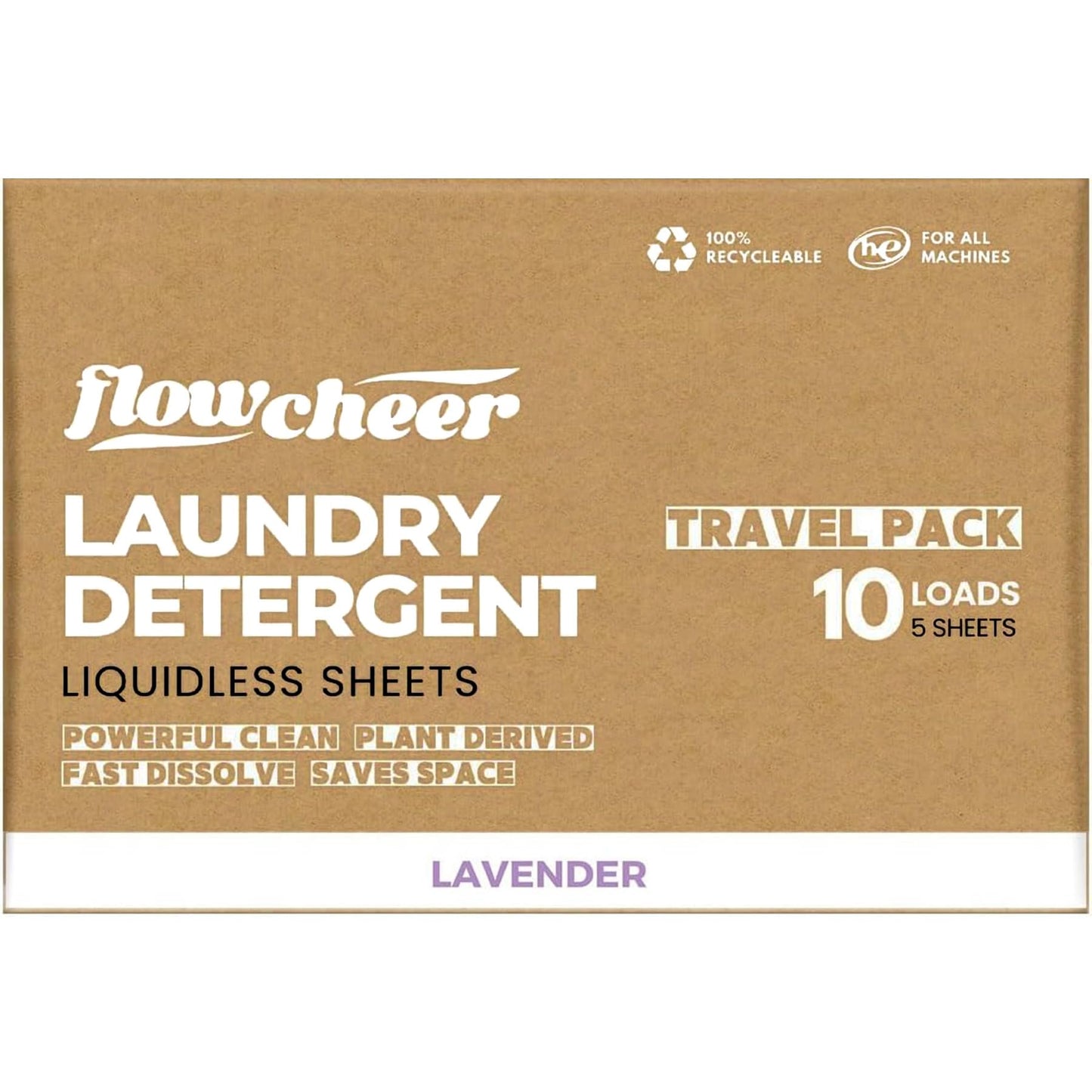 Flowcheer Laundry Detergent Sheets Travel Pack - 5 sheets 10 Loads Lavender Scented - travel laundry detergent, Camping Traveling, No Plastic Jug, All Washing Machines, Hand Washing