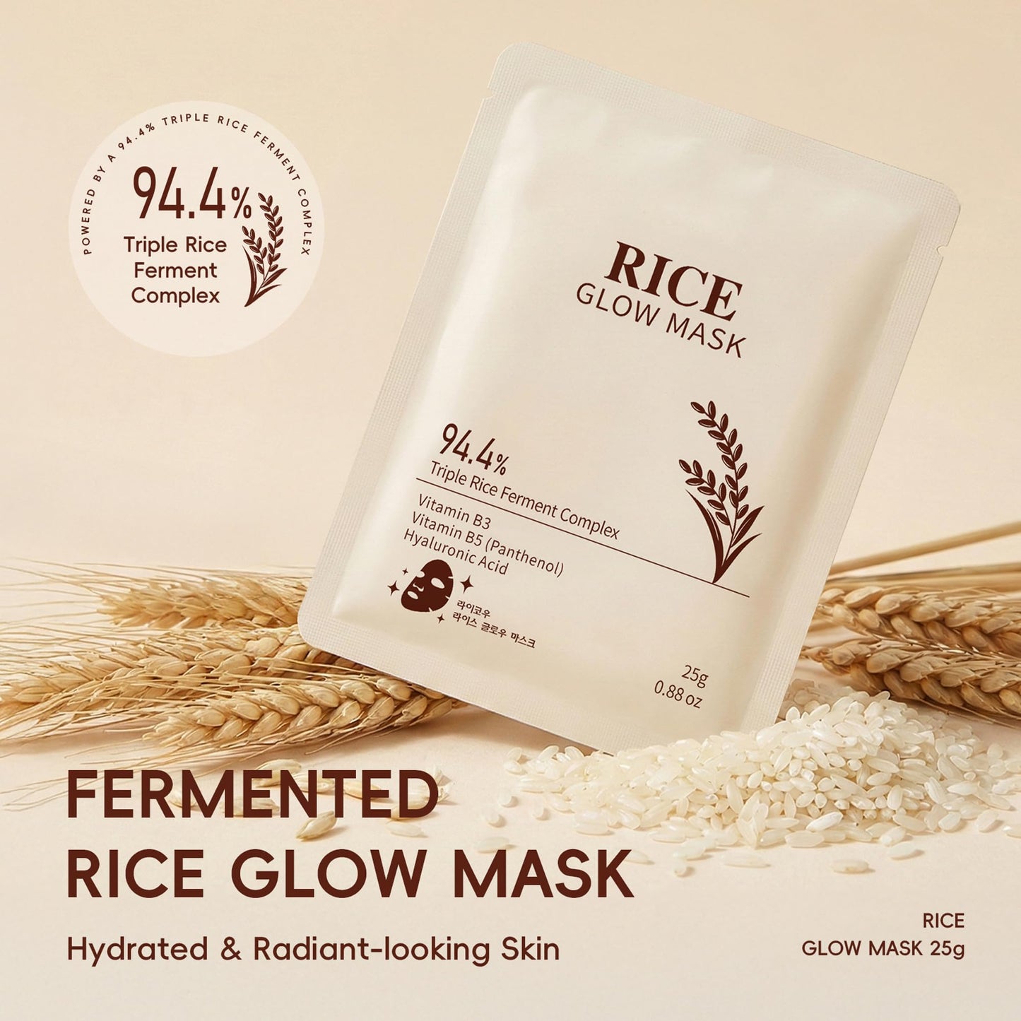 BEUKING Rice Glow Mask with 94.4% Fermented Rice Extract – Skincare Face Mask for Moisturizing Skin, Deeply Hydrating Overnight Facial Mask with Hyaluronic Acid for Women