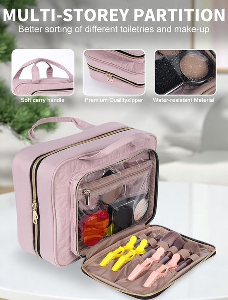 BALULHG Pink Toiletry Bag Travel with Hanging Hook, Water-resistant Cosmetic Makeup Bag Organizer for Shampoo, Full Sized Container, Toiletries