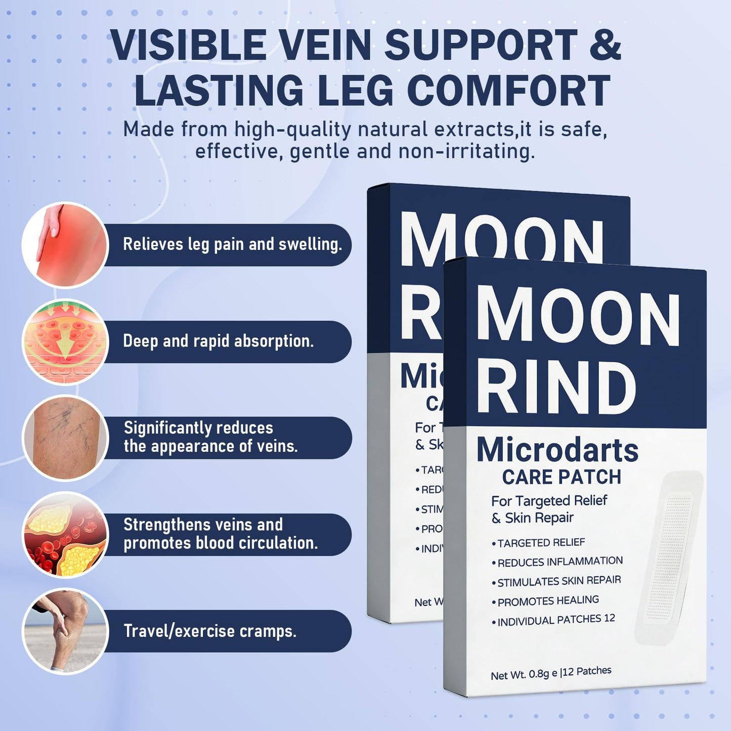 HENGRUNXIN Moonrind Vein Target Microdarts Care Patch, Relieve Leg Discomfort, Effectively Moisturizes, Deep Moisturizing Skin Treatment Mask for Leg Fatigue and Soreness (2PCS, 2 Box)