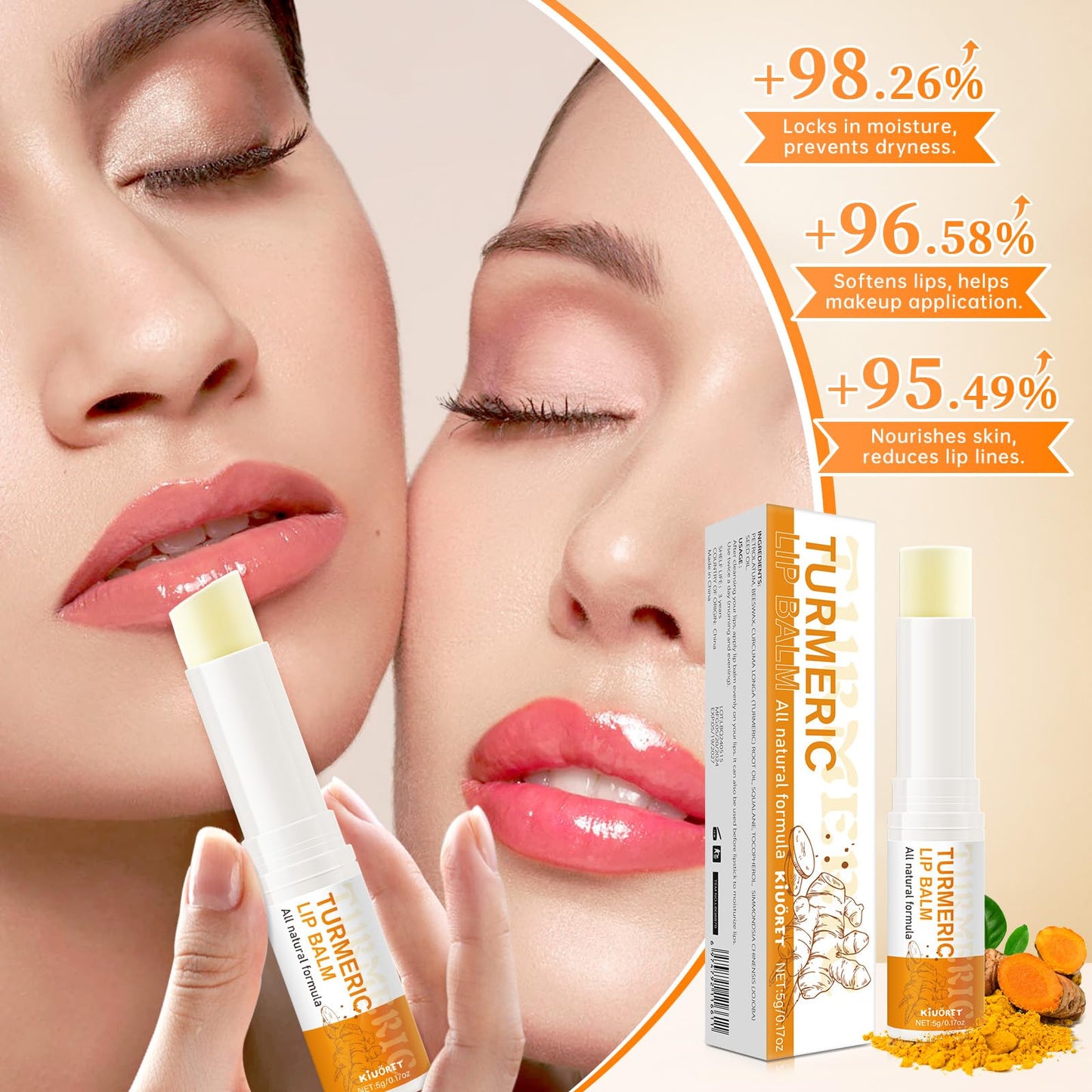 Turmeric Lemon Lip scrub & Turmeric Lip Balm with Brush Set 3PCS - Lips Scrubber Exfoliator for Dark Lips, Reduces Fine Lines Lip - Hydrating & Smooth Cracked, Dull, Dry