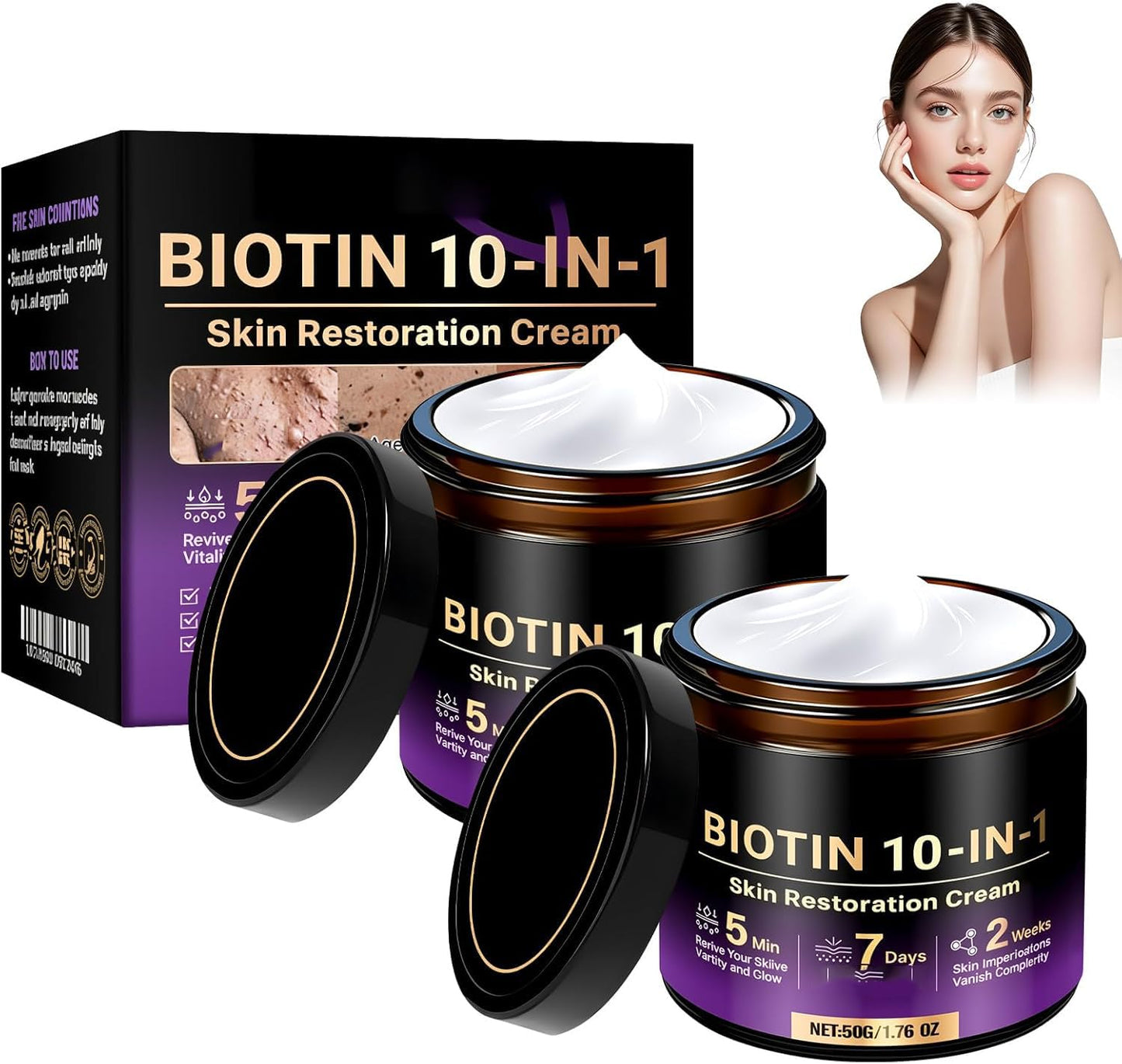 Biotin 10-in-1 Skin Restoration Cream, Natural Collagen Lifting Serum, Deep Moisturizing, Smoothing, for All Skin Types, 2 Count