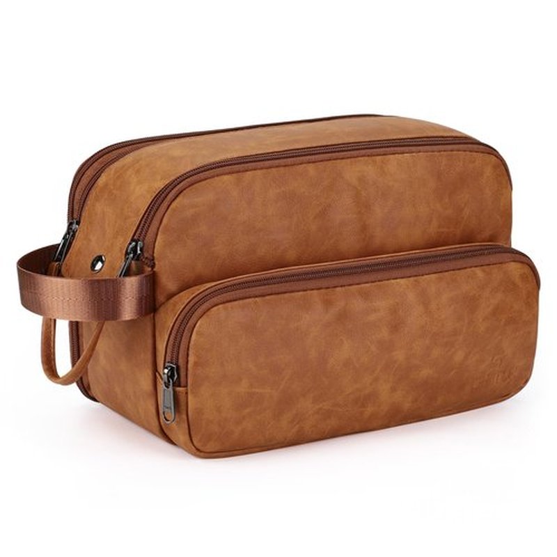 Estour Toiletry Bag for Men, Travel Toiletry Bag Travel Essentials, Dopp Kit Water-resistant Shaving Bag, Bathroom Bag Toiletries Organizer, Brown(PU Leather)