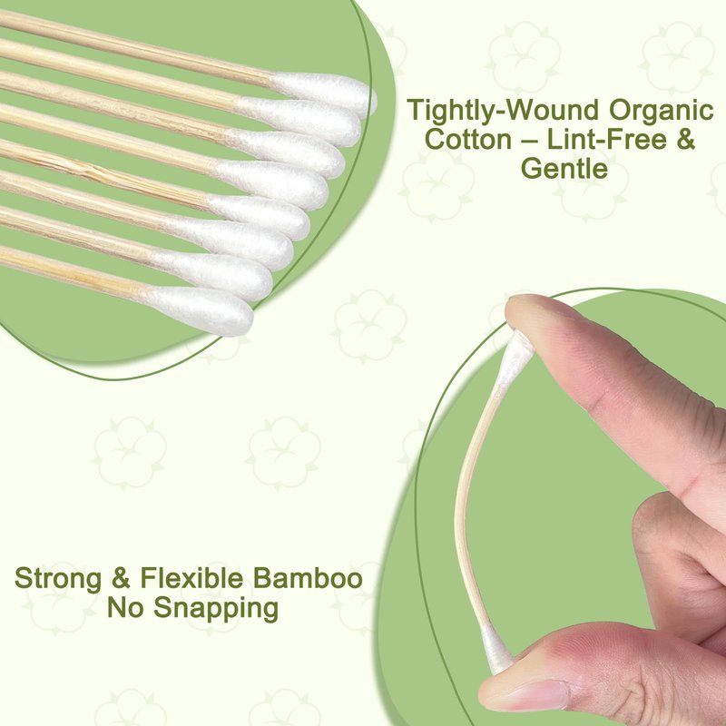 Meanhoo 1000 Count Bamboo Cotton Swabs – Sturdy Wooden Sticks for Makeup & Personal Care, Biodegradable Double-Tipped Cotton Buds – Gentle & Absorbent Applicator for Home & Travel (10 Packs of 100)
