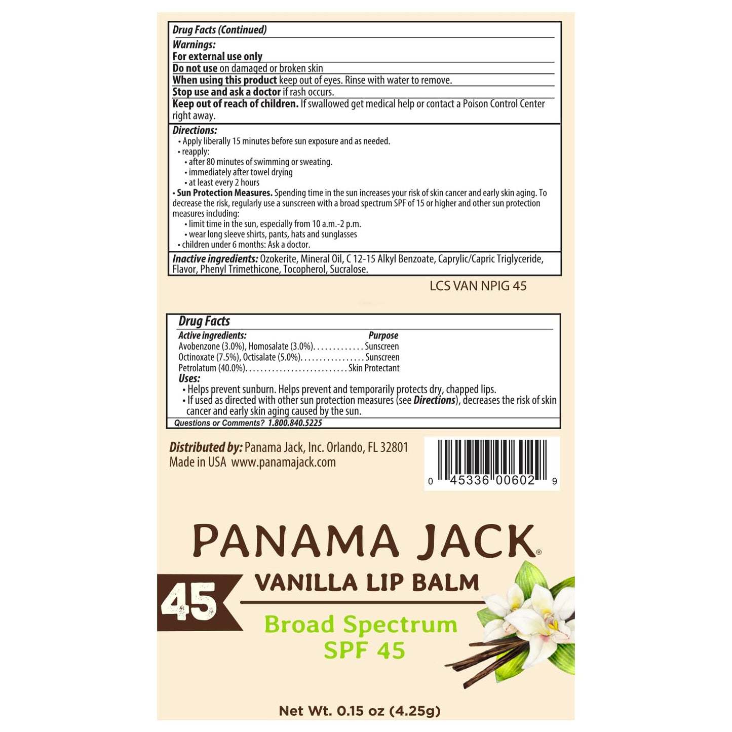 Panama Jack Passport to Flavor - Travel Sunscreen Lip Balm Bulk SPF 45 Stick - 4 Pack Tropical & Vanilla