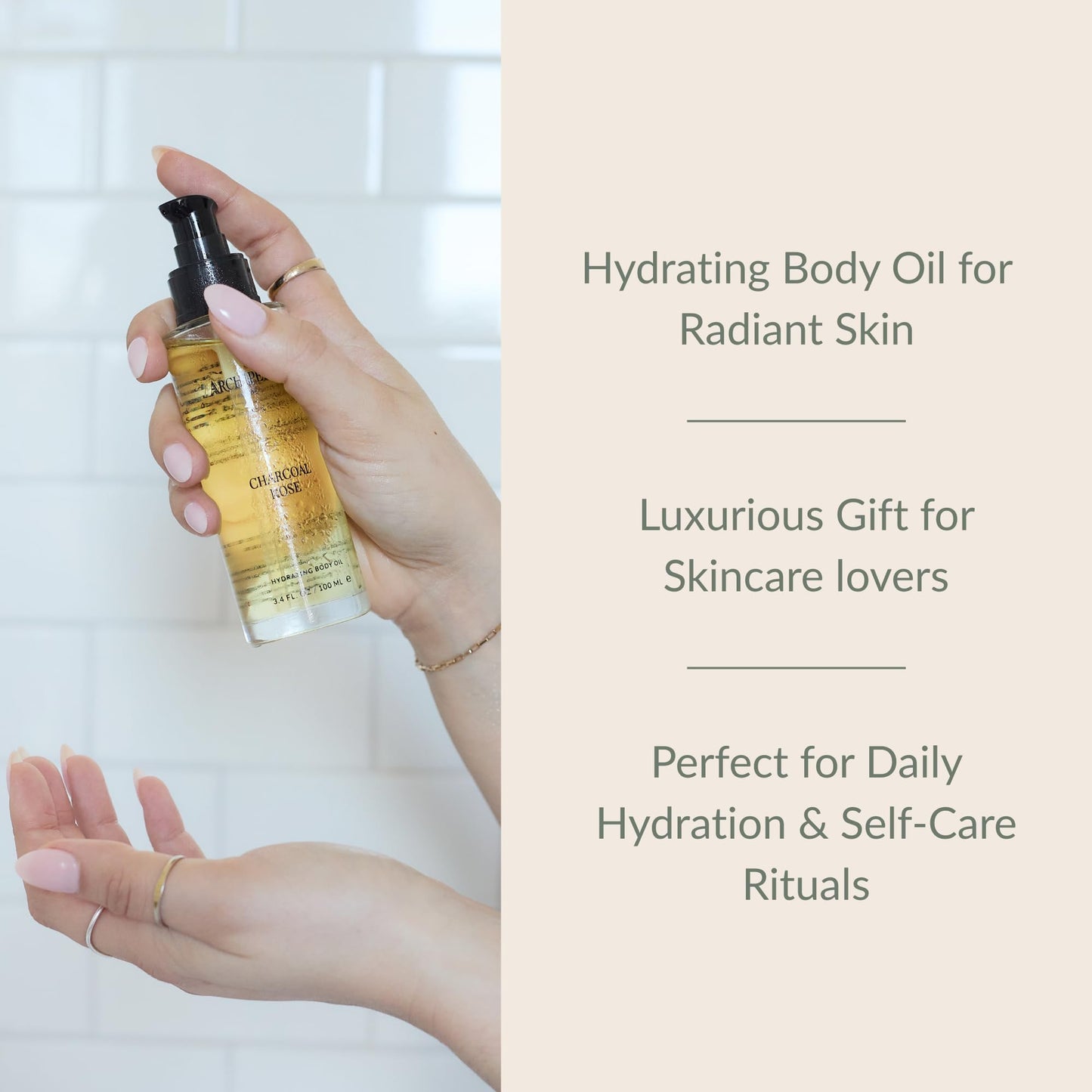 Archipelago Botanicals Charcoal Rose Hydrating Body Oil, Lightweight Jojoba, Argan & Rosehip Oils for Soft & Radiant Skin, Pressed Rose Aroma, 3.4 fl oz