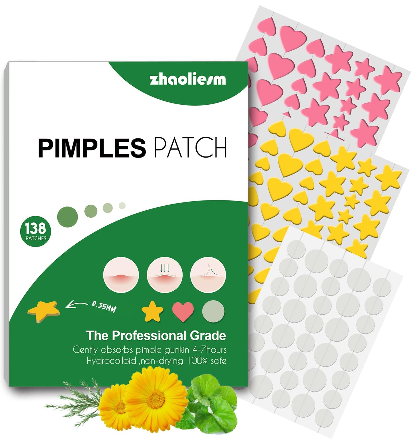 138 Count Star Pimple Patches for Face, Invisible Acne Patches, Cute Stars Zit Covers for Skin Care, Heart Shaped Hydrocolloid Spot Stickers Contain Centella Asiatica, Tea Tree Oil, Salicylic Acid
