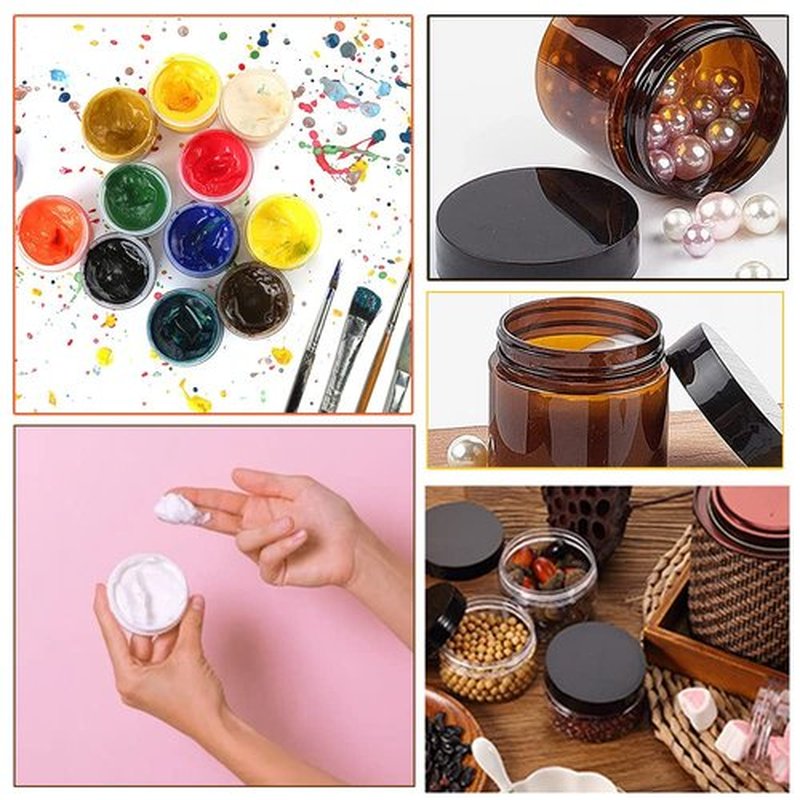 AMORIX 8oz Amber Plastic Jars with Lids 8 oz Plastic Containers with Lids + 20g Sample Containers (Set of 24) Airtight Container for Lip Scrub, Body Butters, Cream, Slime, Craft Storage