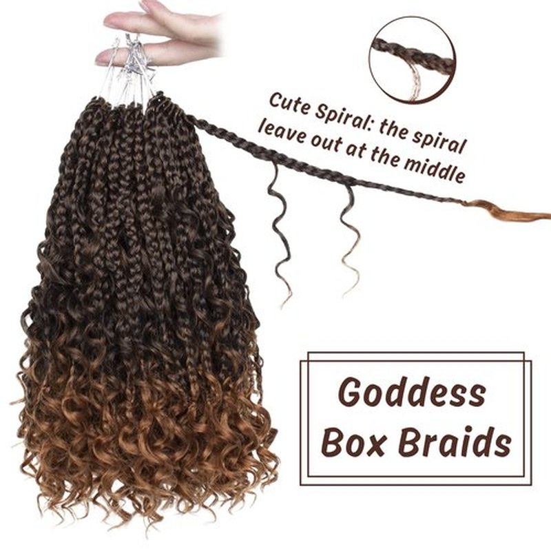 COOKOO 10 Inch Goddess Box Braids Crochet Hair 8 Packs Goddess Crochet Hair Pre Looped With Curly Ends Synthetic Bohemian Hippie Ombre Knotless Braiding Hair for Black Women T30#
