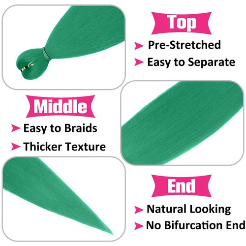 Unionbeauty Pre Stretched Braiding Hair 26 Inch 2 Packs Green Braiding Hair for Boho Box BraidsCrochet Hair Yaki Texture Hair Extensions Synthetic Braiding Hair Extension for Black Woman (green#)