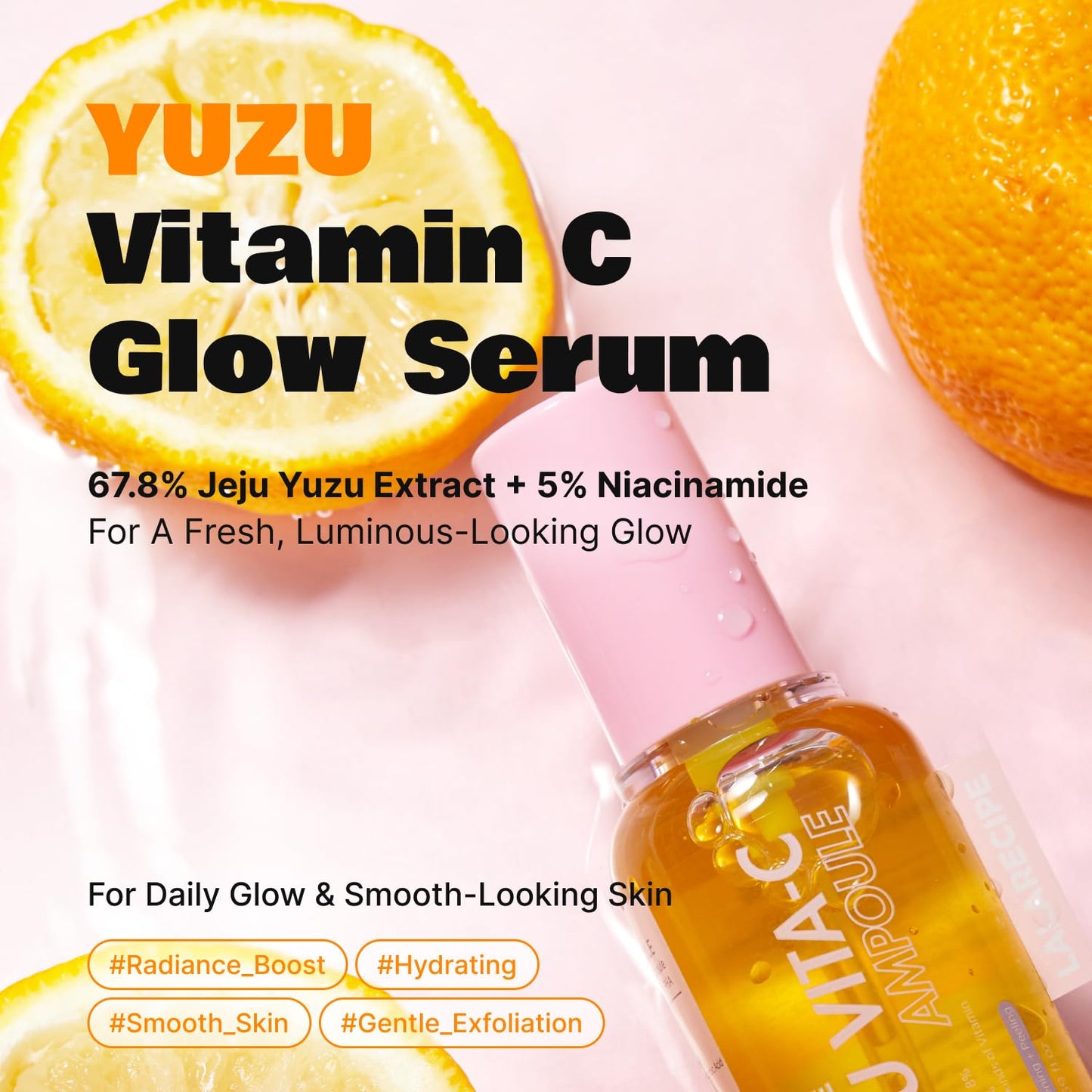 LALARECIPE Yuzu Vitamin C Serum with Niacinamide 5% & AHA, Korean Skin Care for Face, Hydrating Facial Serum for Uneven Skin Tone & Dark Spots (1.69 Fl Oz / 50ml)
