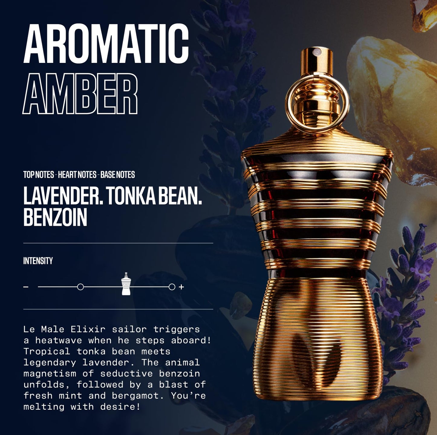Jean Paul Gaultier Le Male Elixir Parfum - Long Lasting Woody Aromatic Cologne for Men with Lavender, Tonka Bean & Warm Amber - Luxury Elixir Parfum, 4.2 oz