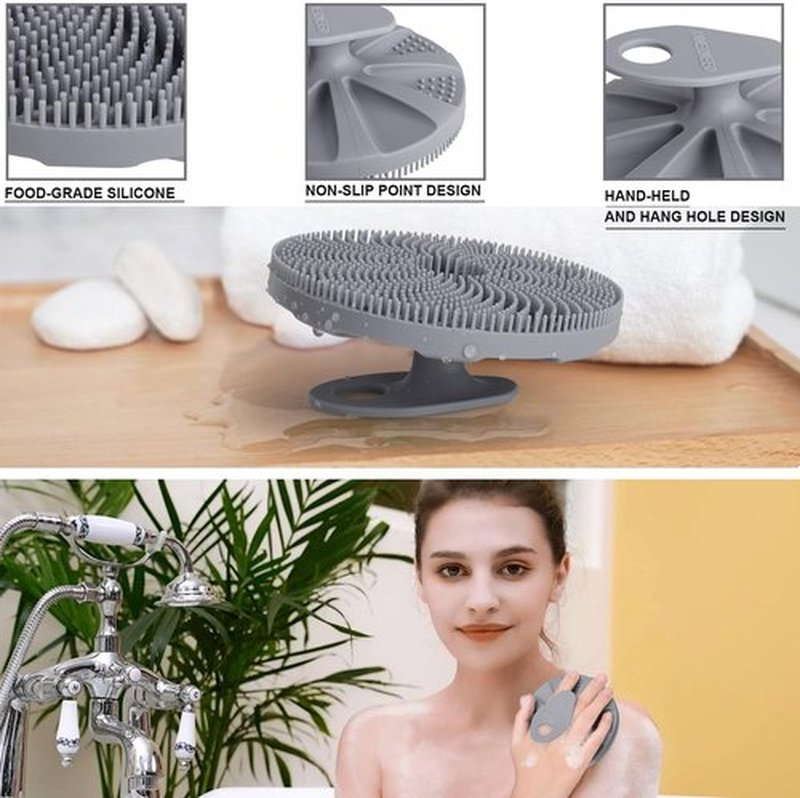 INNERNEED Food-Grade Silicone Body Scrubber Exfoliating & Massaging Shower Brush, More Hygienic Bathing Tool, for All Skin Types, Lathers Well, Longer Service Life (Gray)