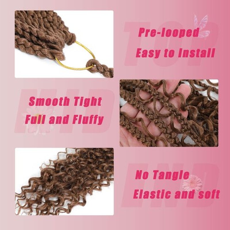 Goddess Box Braids Crochet Hair 14Inch 8Packs Pre Looped Boho Box Braids Braiding Hair Curly Ends Bohomian Crochet Box Braids (30#, 14 inch)