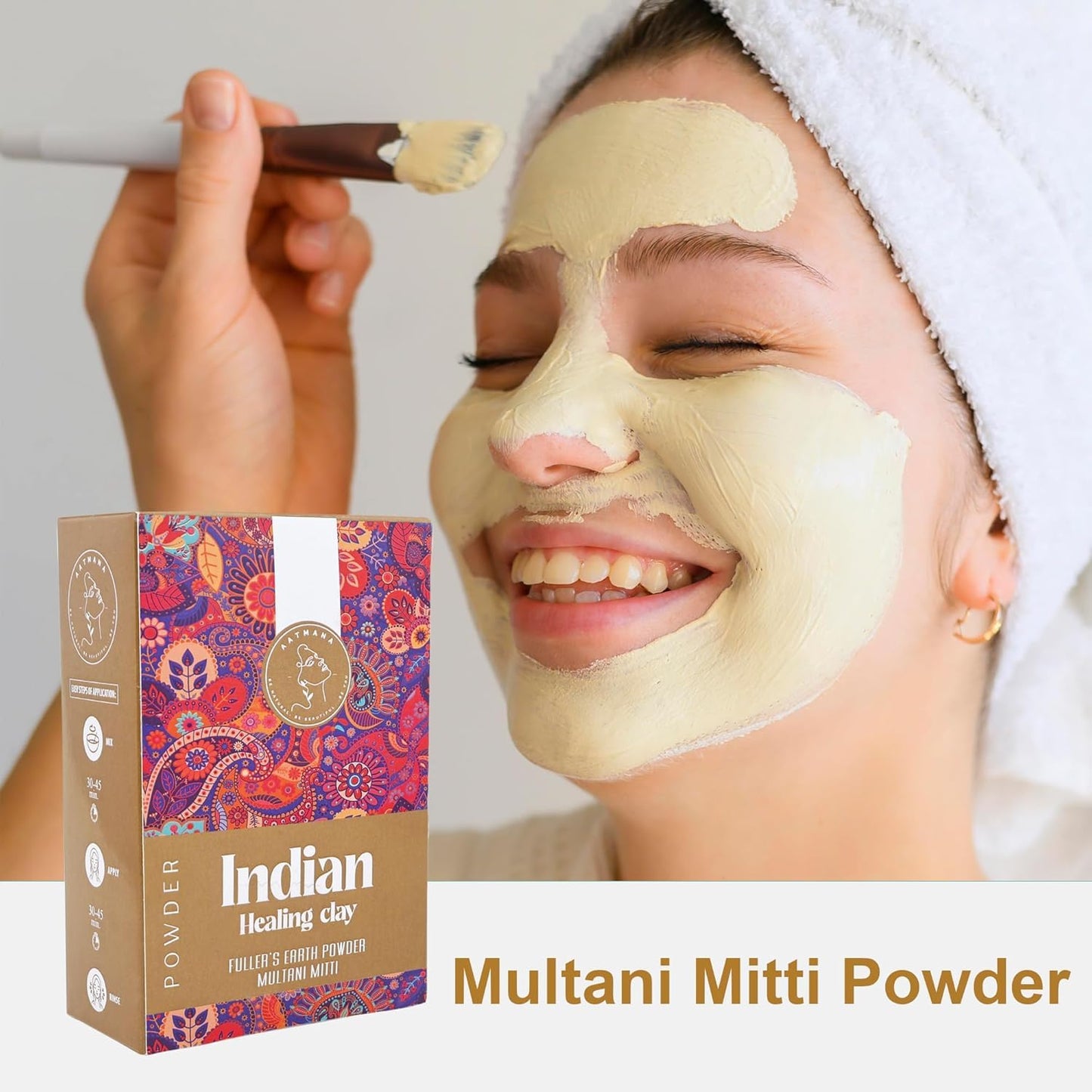 AATMANA Fullers Earth Powder | Multani Mitti | Indian Healing Clay | Deep Skin Pore Purifying Face Mask Skin care & Dirt Remover - 100g