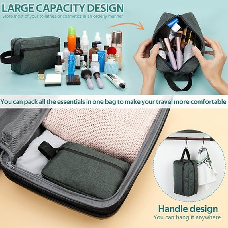 FUNSEED Travel Toiletry Bag for Women and Men, Water-resistant Shaving Bag for Toiletries Accessories, Foldable Storage Bags with Divider and Handle for Cosmetics Toiletries Brushes Tools (Gray)