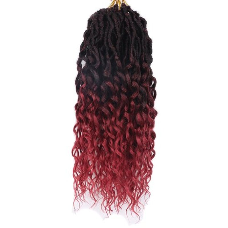 Deep Faux Locs Crochet Hair 14 Inch 8 Packs Pre Looped Deep Wave Crochet Braids Soft Locs Crochet Hair with Curly Ends Goddess Locs Crochet Hair Extensions(Black mixed Burgundy)