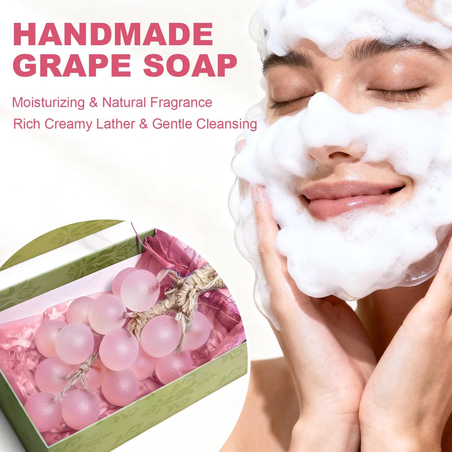 Vipxsa Grape Soap on a Rope, Grape-Shaped Decorative Handmade Soap with Light Fragrance, Enhances Bathroom Decor, Aesthetic Display & Gentle Hand Wash for Holiday & Housewarming Gifts (1, Pink)
