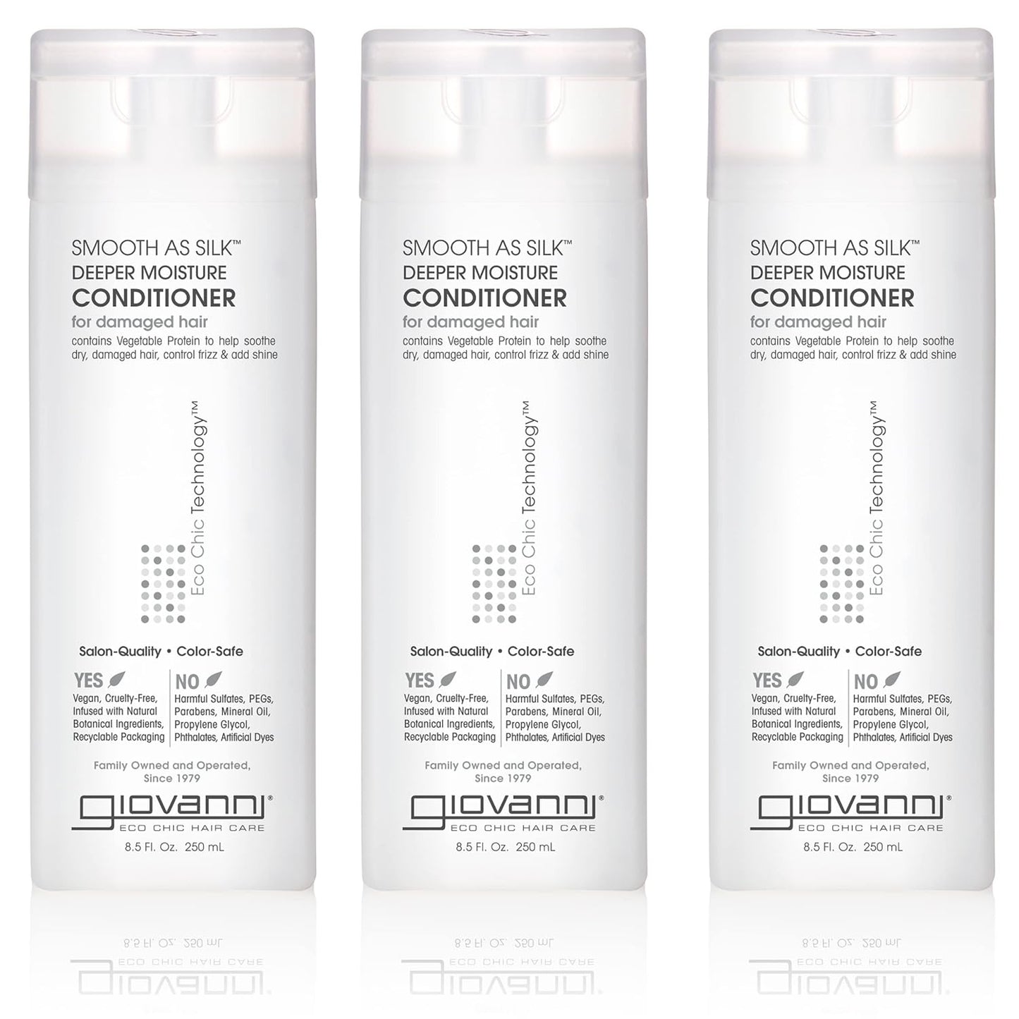 GIOVANNI Smooth As Silk Deeper Moisture Conditioner - Calms Frizz, Adds Moisture, Detangles, Wash & Go, Co Wash, Infused with Natural Botanical Ingredients, Color Safe, Sulfate Free - 8.5 oz (3 Pack)