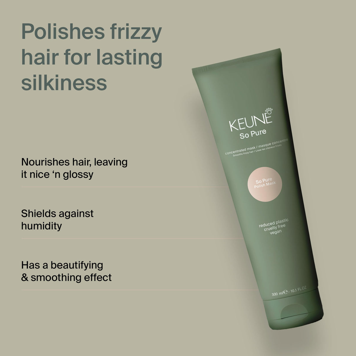 KEUNE So Pure Polish Hair Mask, Smoothing Anti Frizz Treatment with Chia Seed Extract for Frizz Control, Shine and Humidity Resistance, 10.1 Fl Oz
