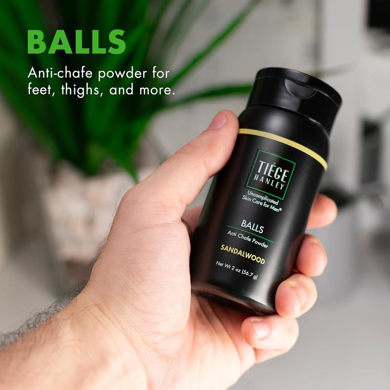 Tiege Hanley Anti-Chafe Powder for Men - Cooling Body Powder Deodorant | Sandalwood Scent, 2 Oz
