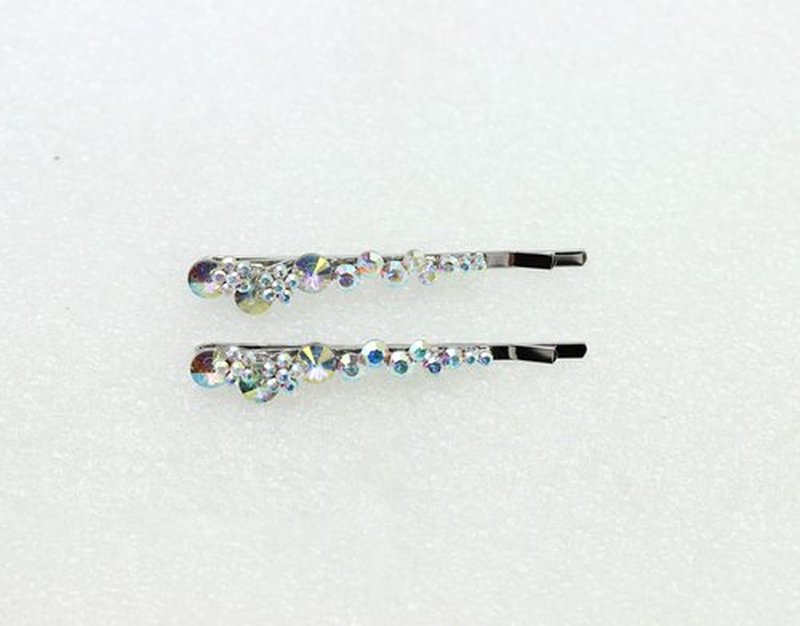 Faship A Pair Of AB Premium Rhinestone Crystal Floral Hair Clips Pins 2 Pcs