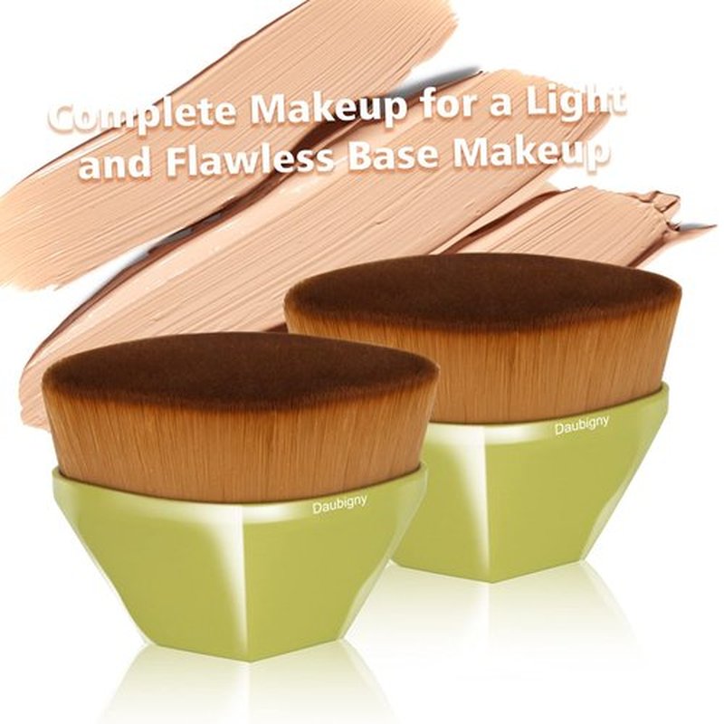 Foundation Makeup Brush Flat Top Kabuki Hexagon Face Blush Liquid Powder Foundation Brush for Blending Liquid, Cream or Flawless Powder Cosmetics with Bonus Protective Case (Yellow)