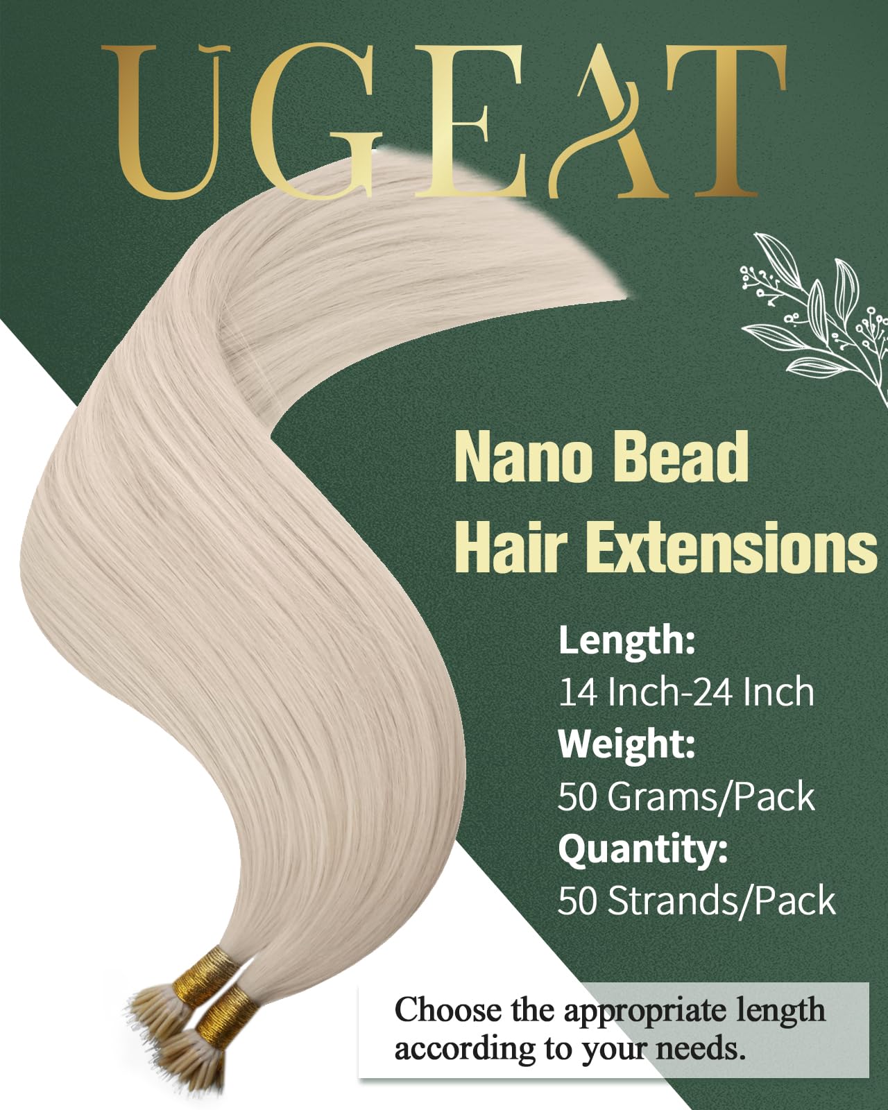 Ugeat Nano Hair Extensions Human Hair Platinum Blonde 14 inch Remy Nano Bead Hair Extensions Human Hair Blonde Nano Bead Hair Extensions Real Human Hair 50G 50S