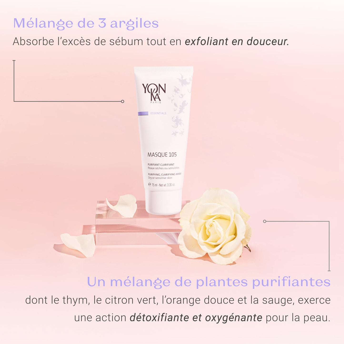 Yonka Essentials Masque 105 | Clarifying and Purifying Face Mask | Weekly Treatment for Dry and Sensitive Skin | Hydrates While Tightening Pores and Purifying Skin | 3.30 oz