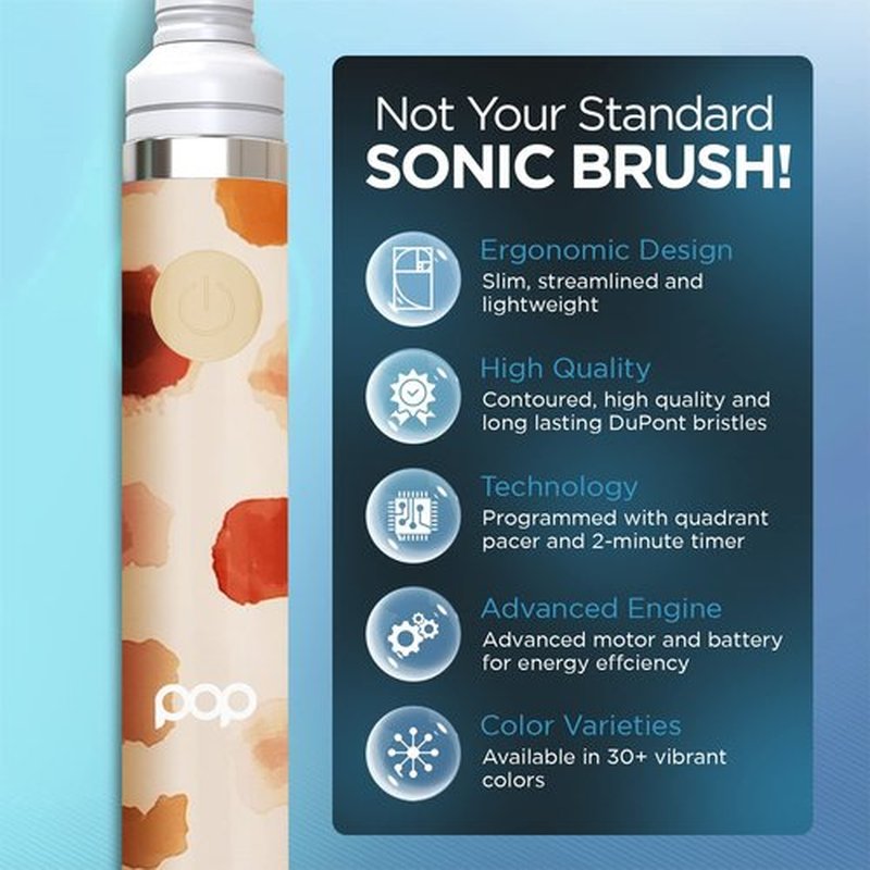 Pop Sonic Electric Toothbrush (Giraffe) - Travel Toothbrushes w/AAA Battery | Kids Electric Toothbrushes with 2 Speed & 15,000-30,000 Strokes/Minute, Dupont Nylon Bristles