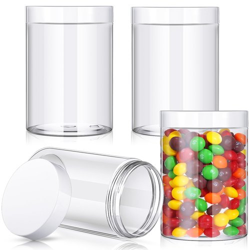 Patelai 4 Pieces Round Clear Wide-mouth Leak Proof Plastic Container Jars with Lids for Travel Storage Makeup Beauty Products Face Creams Oils Salves Ointments DIY Making or Others (White,12 Ounce)