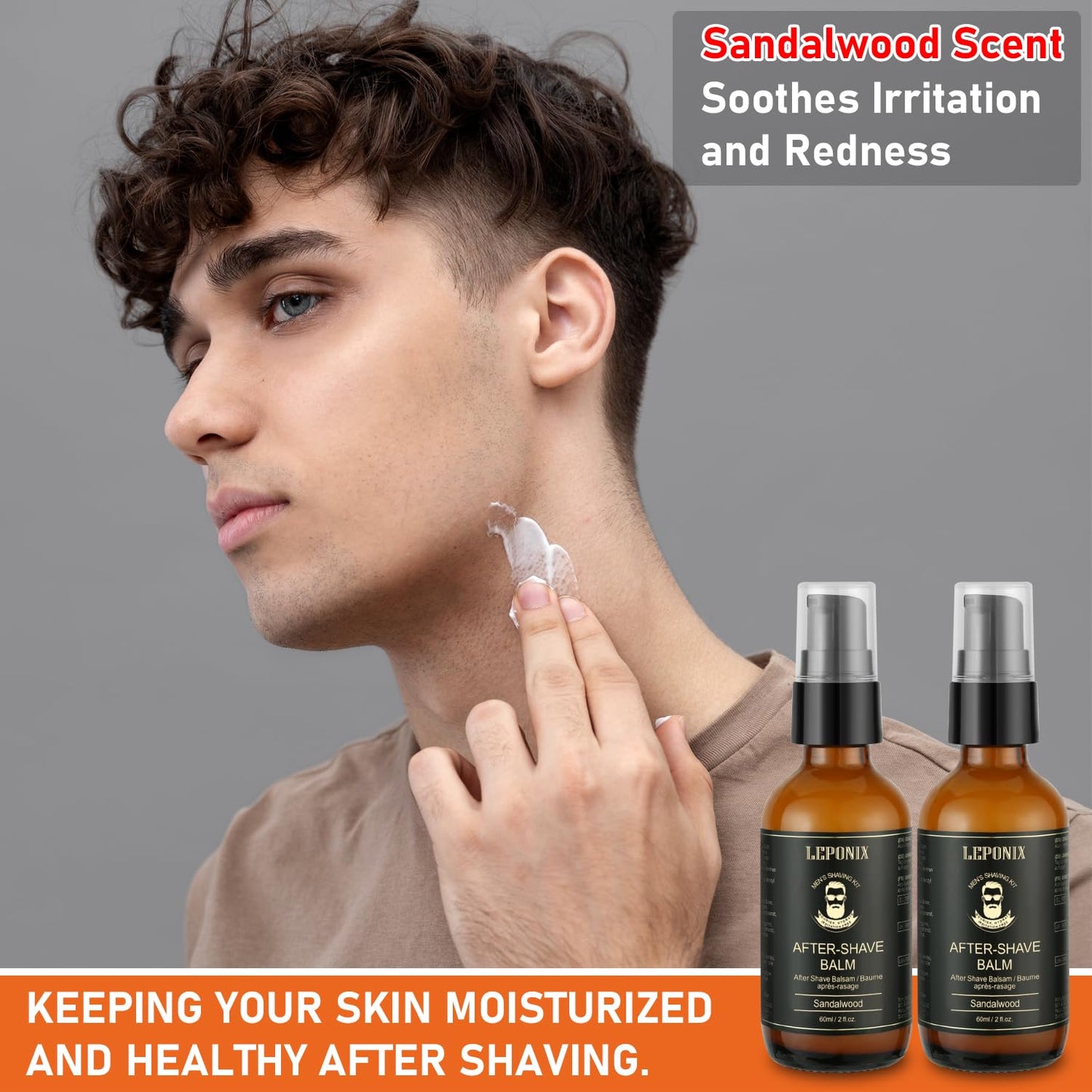 LEPONIX After Shave Balm for Men, 2 Pack (2 x 60ML, 120ML Total) – Luxury After Shave Lotion for Men's Skin Care with Sandalwood, Cooling, Hydrating & Razor Bump Relief, Post Shave Care to Soothe Skin