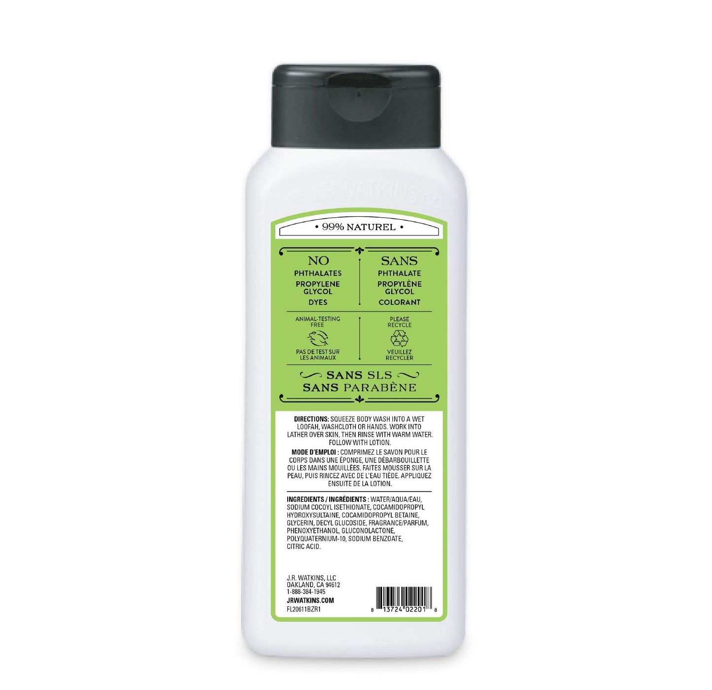 JR Watkins Natural Daily Moisturizing Body Wash, Aloe and Green Tea, 6 Pack, Hydrating Shower Gel for Men and Women, Free of SLS and Cruelty Free, 18 fl oz