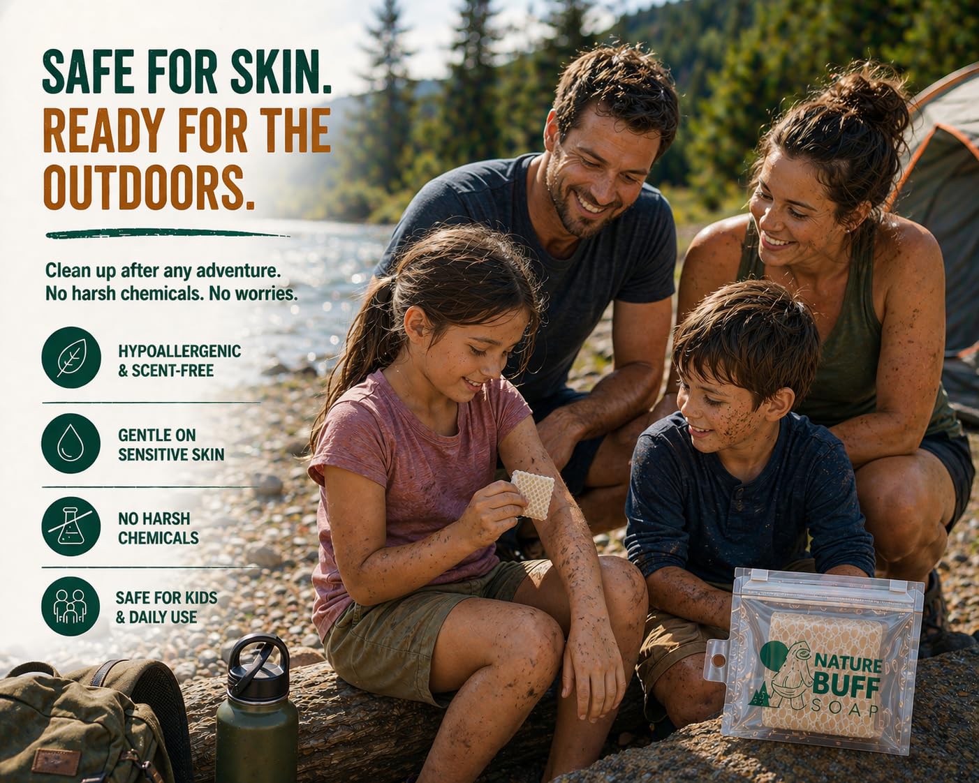 Nature Buff Camping 2-Pack Biodegradable 2 x 2 Inch Soap Unscented Travel-Sized Soap Bars -All-In-One Backpacking Essentials Outdoor Recreation Soap Bar and Washcloth