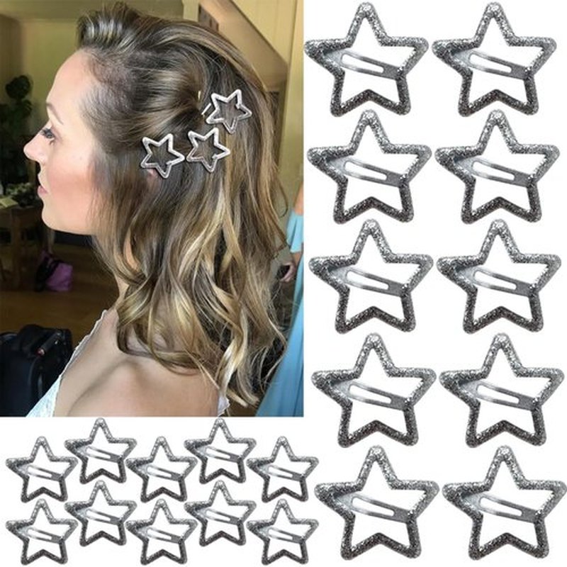 20 PCS Sparkling 1.22" and 1.65"Star Hair Clips Snap Star Hair Accessories Non Slip Star Clips for Girls Women Y2K Accessories Silver Metal Hair Clip Star Hair Barrettes Star Hair Clips Star Hair Clip