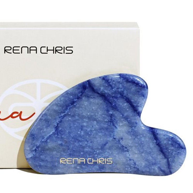 Rena Chris Gua Sha Facial Tools, Natural Jade Stone Guasha Tool, Manual Massage Sticks for Jawline Sculpting and Puffiness Reducing, Gua Sha Scraping Massage Tool, Skin-Care Tool (Blue)