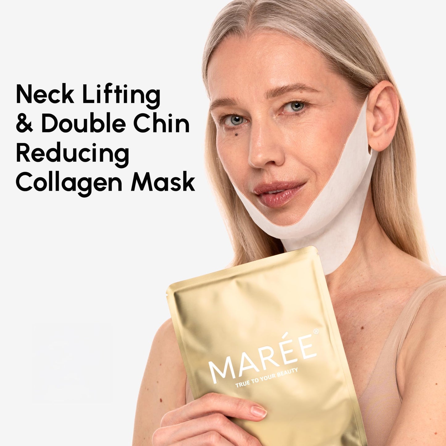 MAREE V Line Lifting Mask with 24K Gold – Deep Collagen Face Mask for Women – Jawline Shaper Mask with Retinol & Hyaluronic Acid – Neck Tightening & Firming – Double Chin Strap for Face Lift