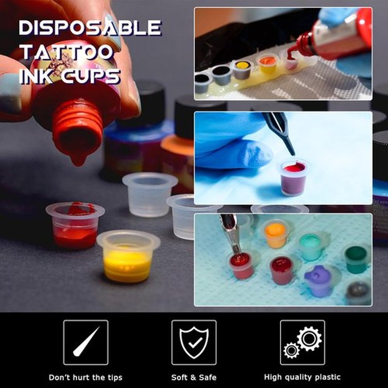 WZPB Tattoo Ink Caps with Cup Holder - 300 Mixed Size Tattoo Ink Cups 100 Small 100 Medium 100 Large with 3 Red Tattoo Ink Cap Holders Permanent Makeup Container for Tattoo Ink Tattoo Supplies…