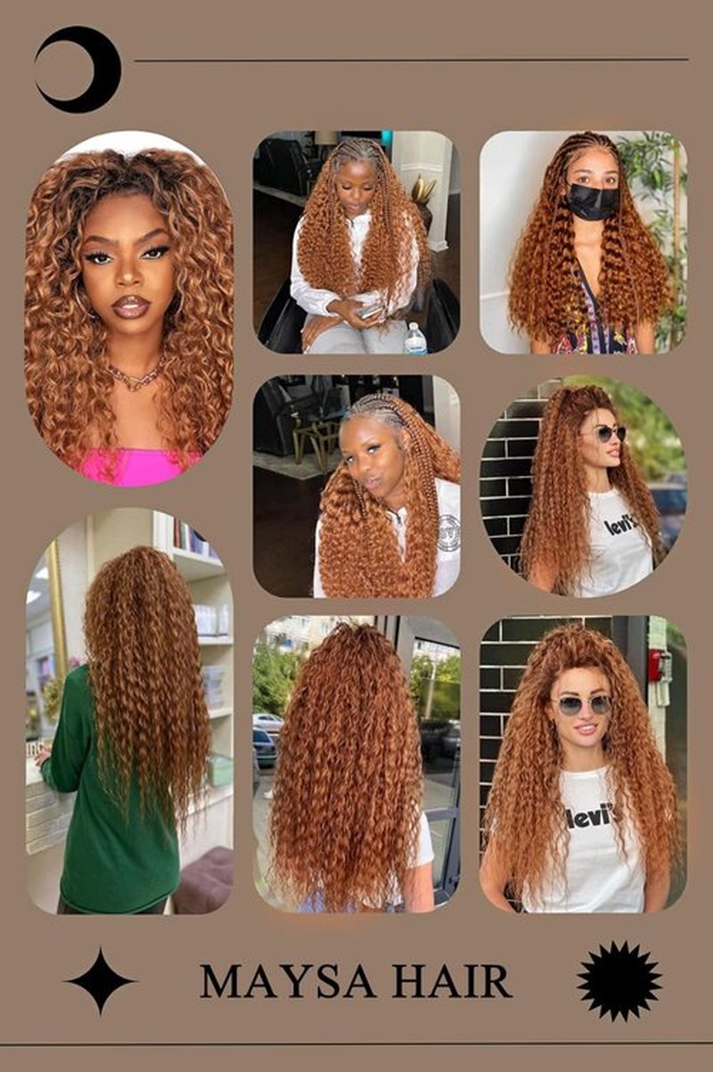 Ginger Ocean Wave Crochet Hair Extensions 22 Inch Soft Curly Braiding Crochet Hair 6Packs Wavy Crochet Hair Extensions for Black Women #30Brown