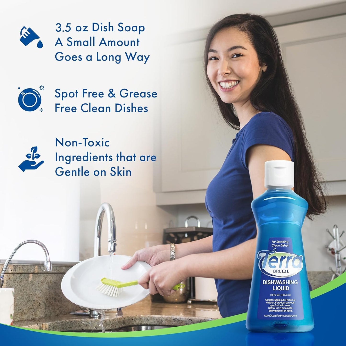 Terra Breeze Hotel Liquid Dish Soap | Dishwashing Liquid Detergent - Travel Essentials for Hospitality & Vacation Rentals | 3.5 oz Travel Size Dish Detergent Kitchen Soap (Case of 72)